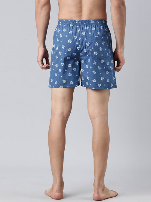 Blue Printed Pure Cotton Boxer